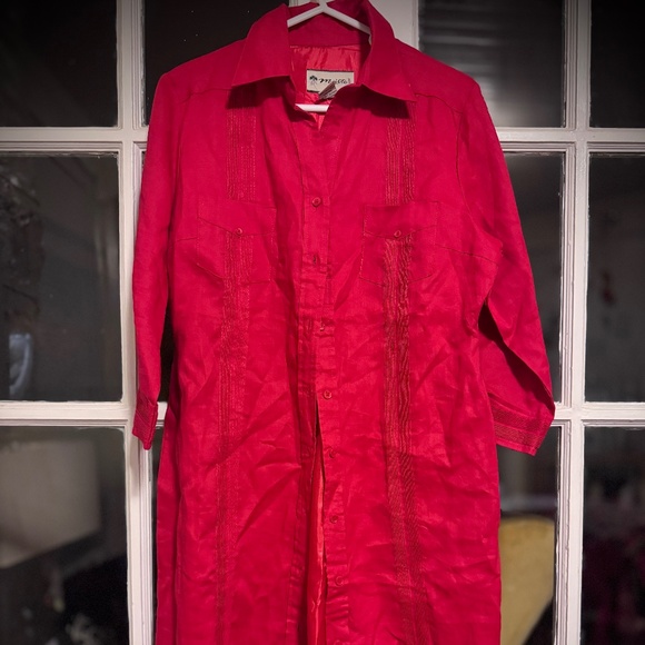 Red Linen Button Down Shirt Dress by “Mojito Lady” in Sz. XL EUC - Picture 1 of 7